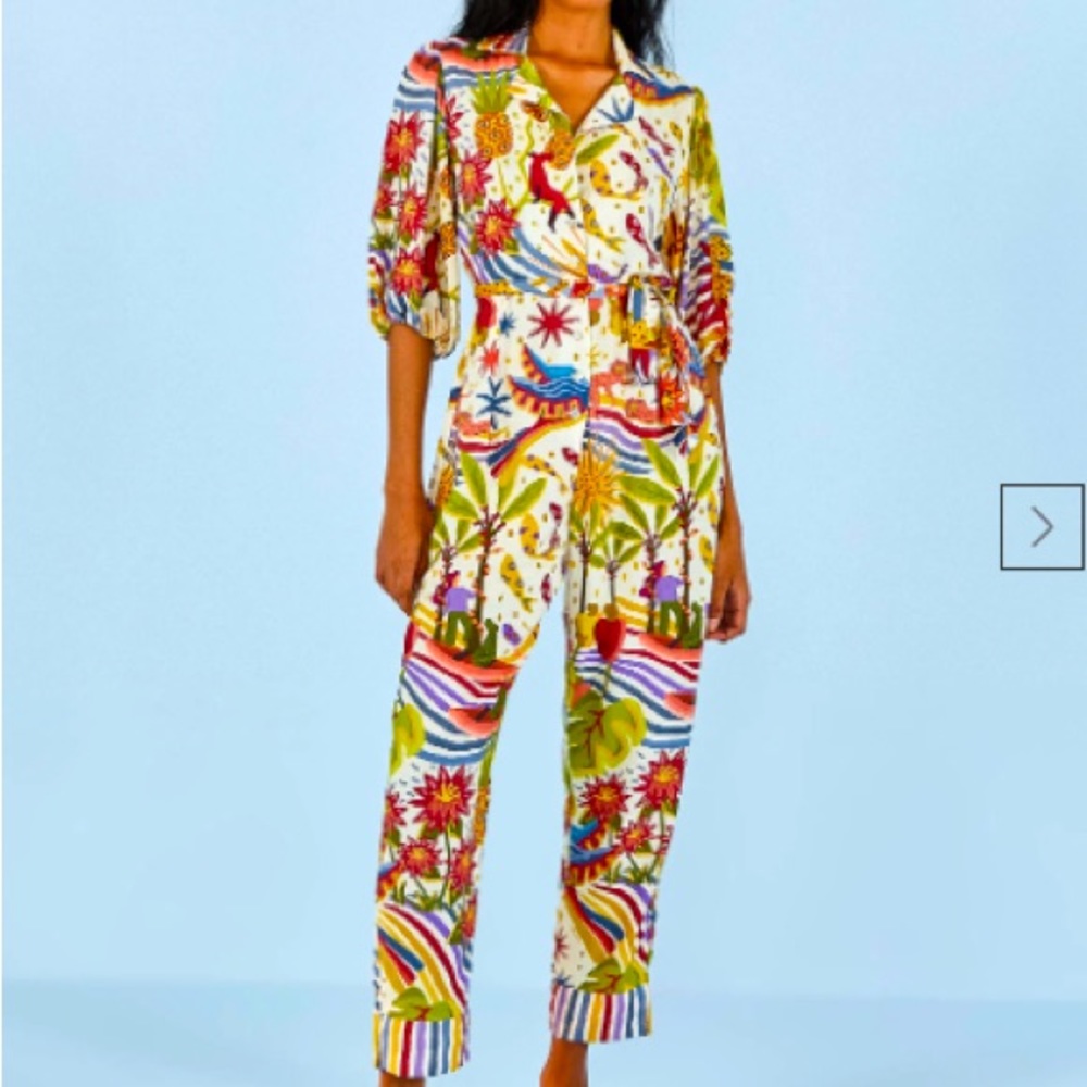 Farm Rio Magic Forest Printed Shirt Junpsuit